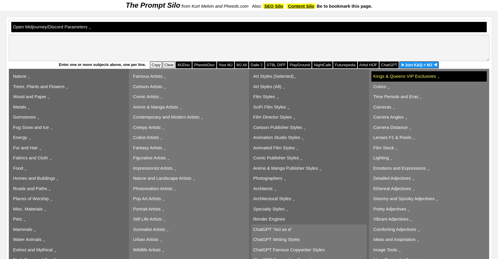Pheeds Prompt Silo: La herramienta IA para generar contenido y arte personalizado.