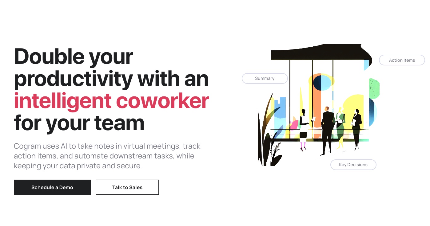 Optimiza tus reuniones virtuales con Cogram: transcripciones automáticas, configuración rápida, integración sin problemas y seguridad de datos garantizada